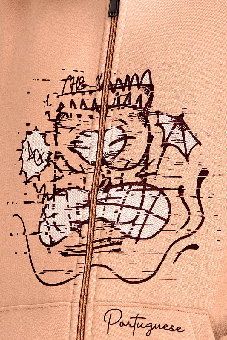Rabisco (UNISEX): close-up of the abstract chest drawing and zip